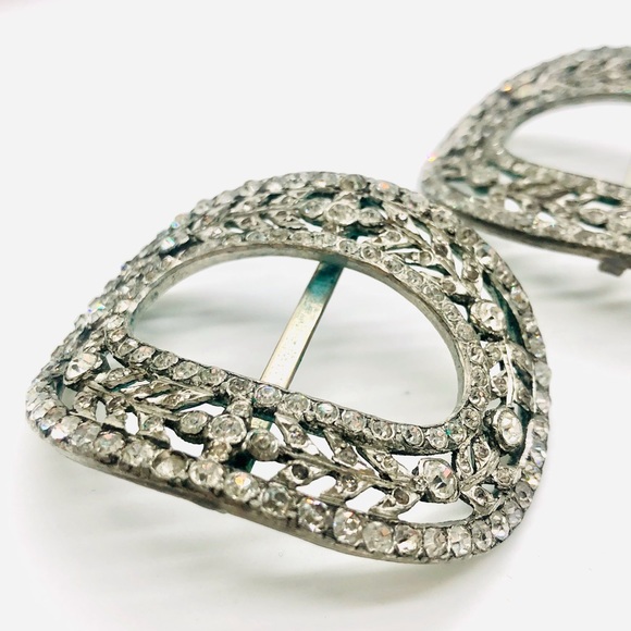 Antique Deco Rhinestone Shoe Belt Slide Clips - Picture 7 of 7